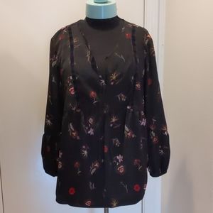 Black floral peasant blouse